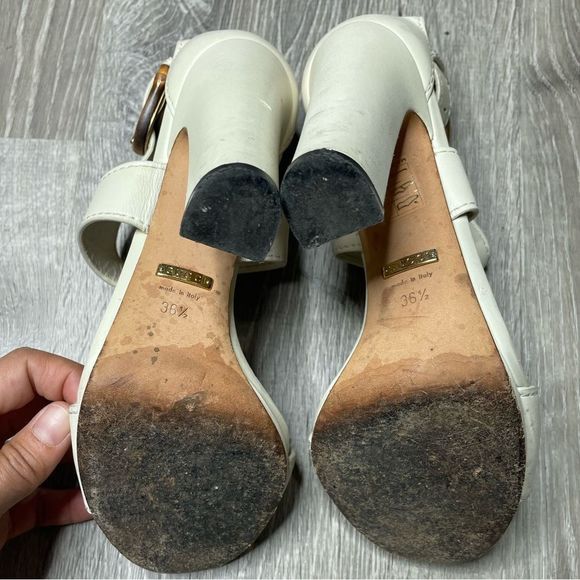 Authentic GUCCI White Soft Leather Chunky Heel Buckle Sandal Shoes  36.5 - Picture 6 of 7